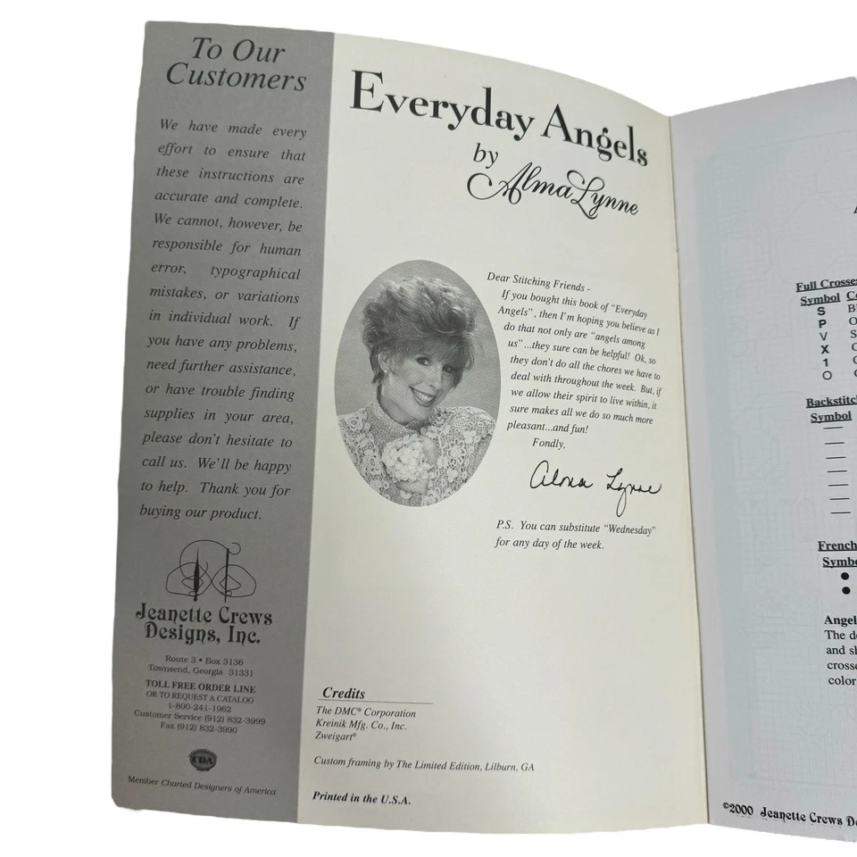Vintage JEANETTE CREWS Cross Stitch Everyday Angels Alma Lynne Instruction Book - Image 3 of 4