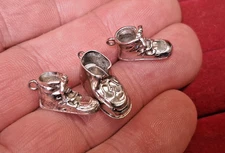 3 Vintage Sterling Silver Baby Shoe Charms Lot 925 monogram Dated 1958,61,84 7gr