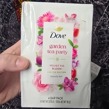 Dove Garden Tea Party Velvet Fig Bloom Limited Edition Beauty Bar Soaps 4 Pk NIB