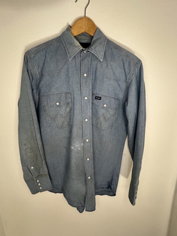Wrangler Vintage Denim Button-Front Shirt Blue Long Sleeve Men's Medium