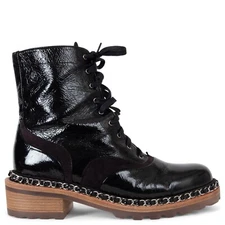 71257 auth CHANEL black leather brown suede 15A SALZBURG Ankle Boots Shoes 37.5