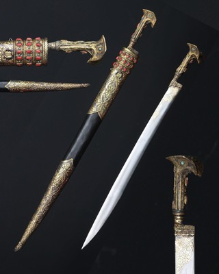 Historical Yatagan Sword Balkan Type With Natural Marjan Stone