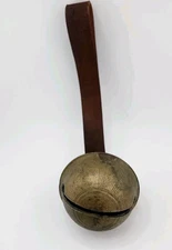 Antique Large 2" Single Sleigh Bell with Leather Strap Handle Marked N&S NICE!!