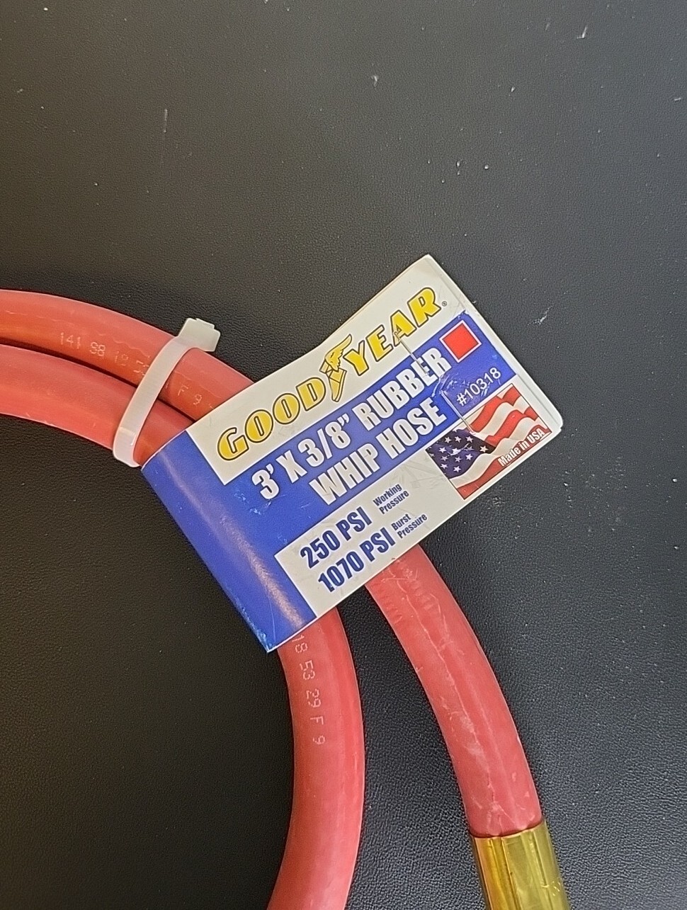 Good Year 3' ft Air Compressor Whip Hose 3/8" 250PSI Max USA Made 10318