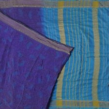 Vintage Blue Sarees 100 Pure Cotton Zari Handwoven Sari 5YD Decor Craft Fabric