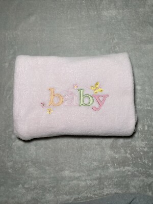 RN 31526 Butterfly Blanket B A B Y Letters Pink Soft Plush Fleece Lovey 30''x40''