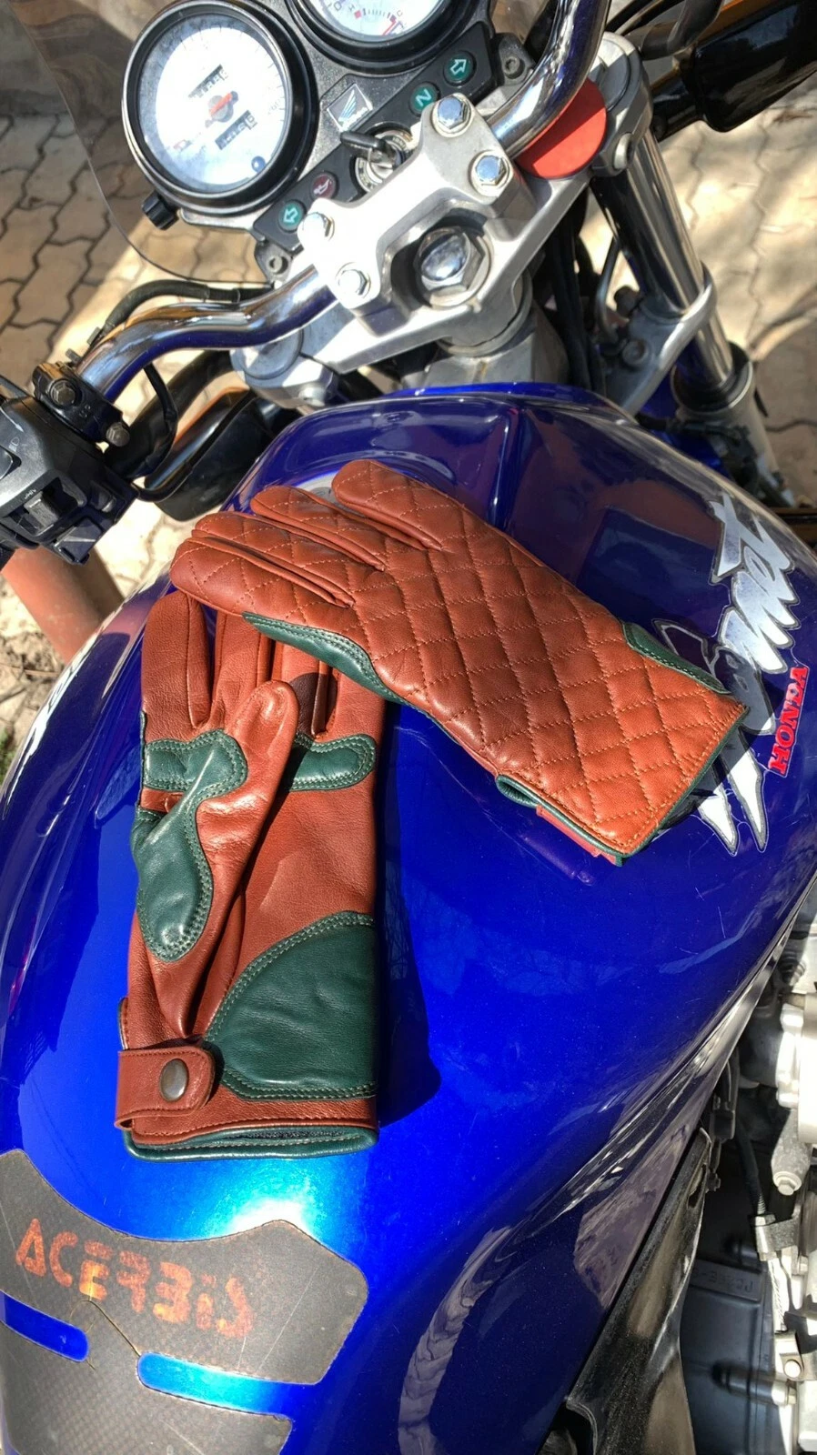 Driving Handmade Leather Gloves for Motorcycle Brown & Green