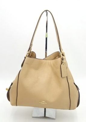 Coach Edie Turnlock Beige Triple Compartment Shoulder Bag | eBay