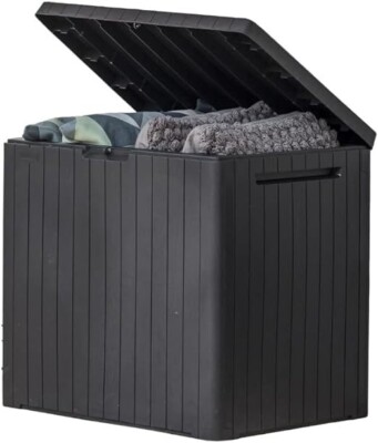 City 30 Gallon Resin Deck Box for Patio Furniture, Pool Accessories, and Stor...