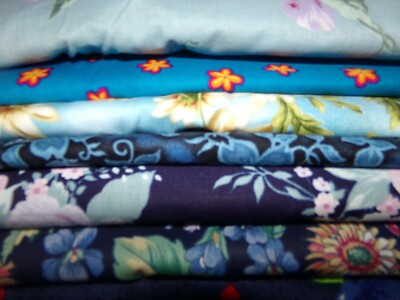 FLOWERS on BLUE floral SPRING Cotton QUILT Fabric U-PICK see info 1/2 yd BTHY