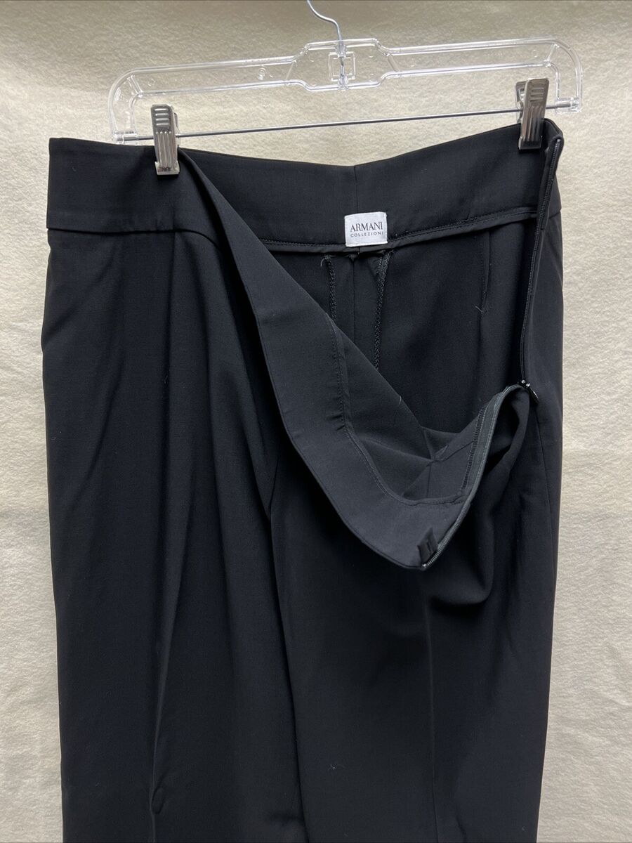 Armani Collezioni Trousers Womens 52 Black 100% Wool Side Armani Collezioni Trousers Womens 52 Black 100% Wool Side