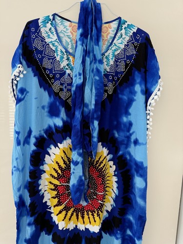 New Womens Long Kaftan Dress Polyester with head Scarf - Picture 15 of 16