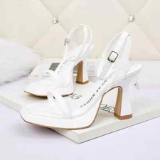 Sandali eleganti donna tacco alto 10 cm bianco comodi pelle sintetica 6993