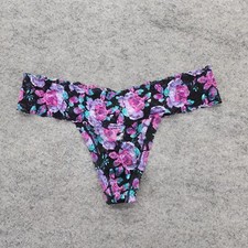 Victoria Secret Panties Womens Medium Black Purple Floral Lace Thong
