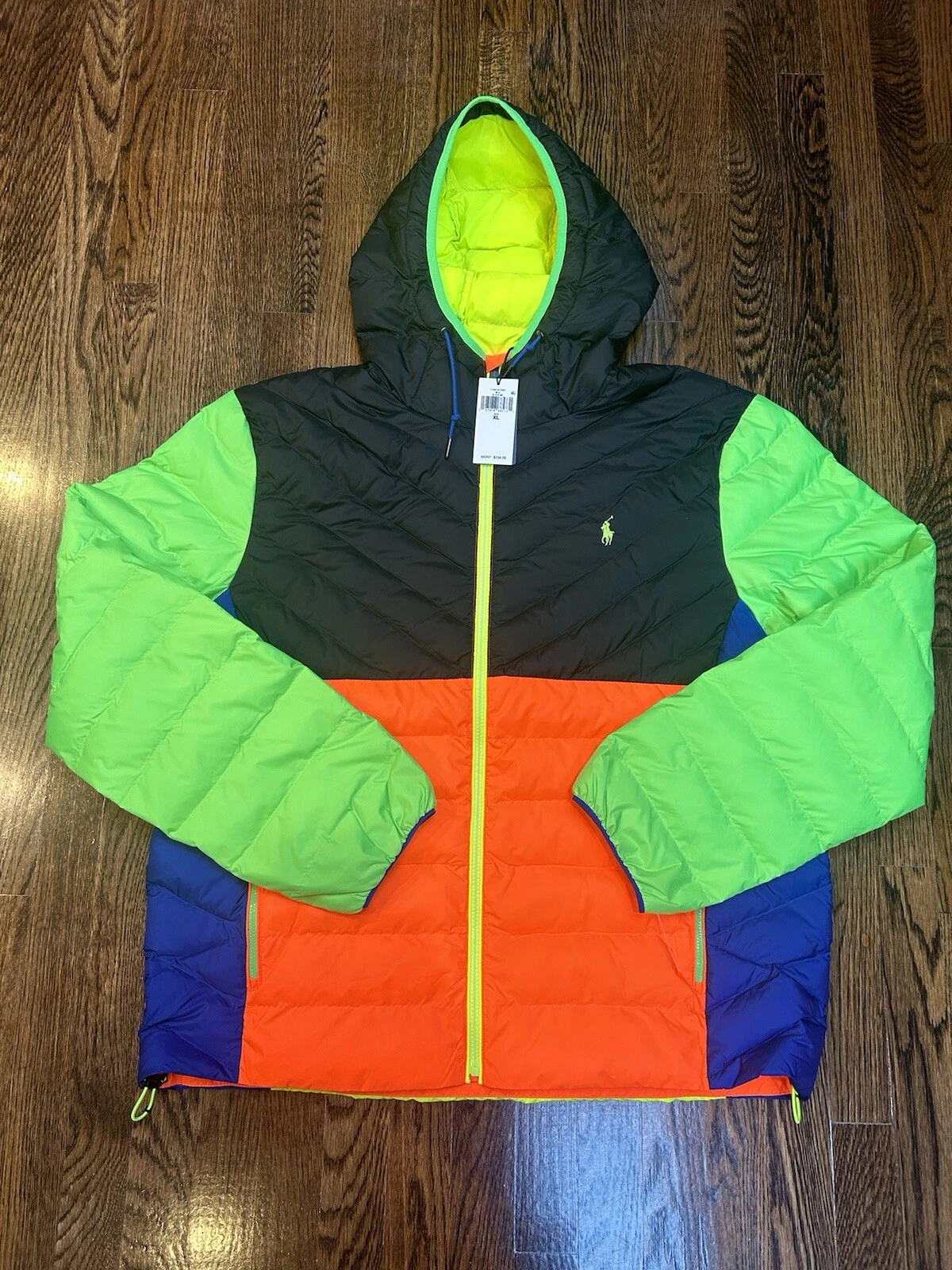 Polo Ralph Lauren Hi Tech Color Block tampon néon homme XL bronze ski rare