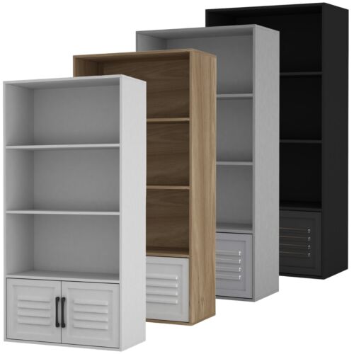 4 Tier Wooden Bookcase Cupboard With Metal Doors Storage Display Cabinet Unit - Afbeelding 1 van 28