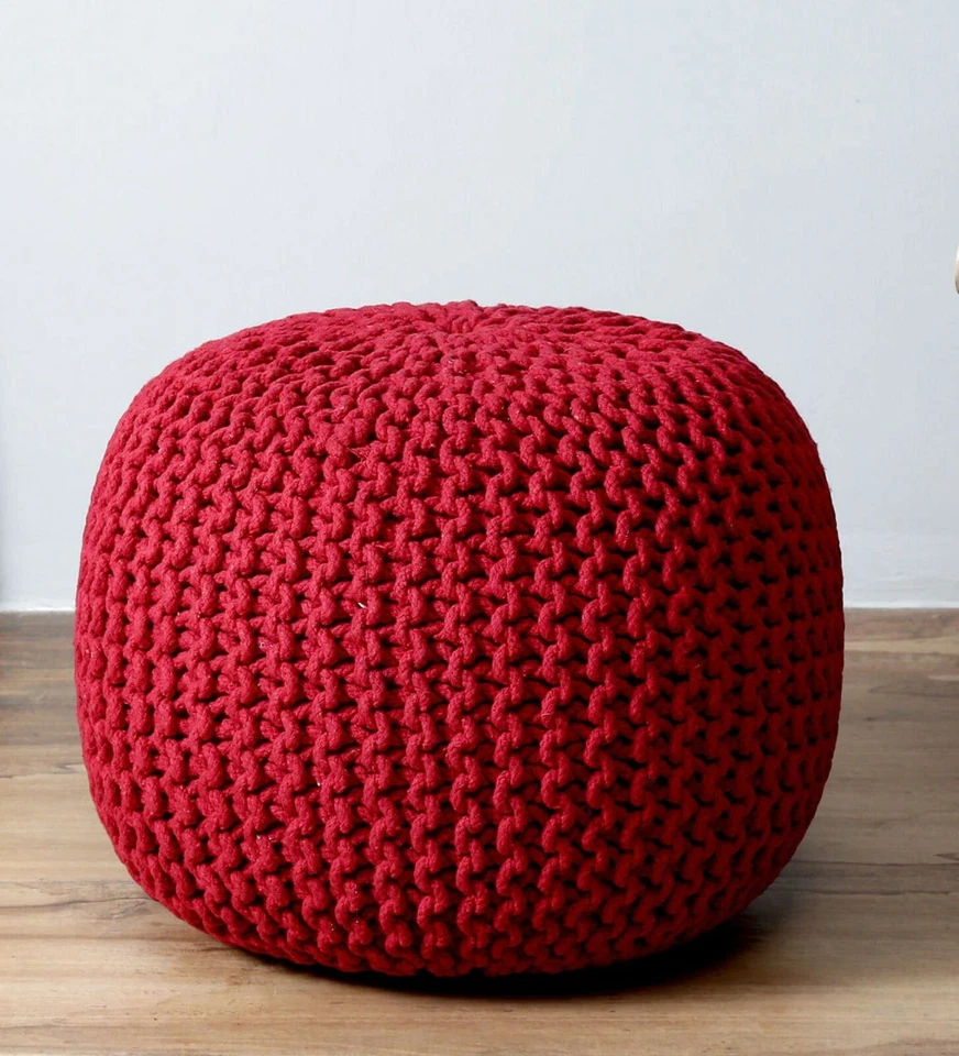 Woven pouf Living room Hand Knotted Handwoven Red color cotton 45 diameter - Image 2 of 4