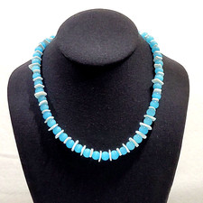 Artisan Designed Beaded Necklace Light Blue Round Beads White Glass Pulka Chips