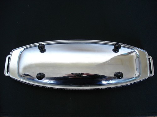 Vintage Chrome Sandwich / Cake Tray with Round Feet. (15 inches long) - Picture 9 of 17