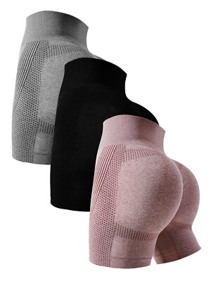 Damen Yoga Sport Leggings Fitnessshort Push Up Kurz Hose Leggins Sexy Po 3er Set