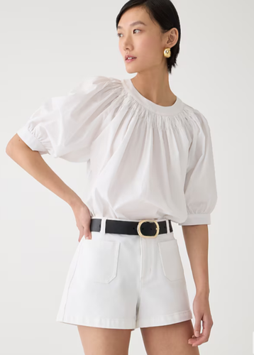 NWT J.Crew Smock Neck Puff Sleeve Top Cotton Poplin White Blouse Small CA989 $98
