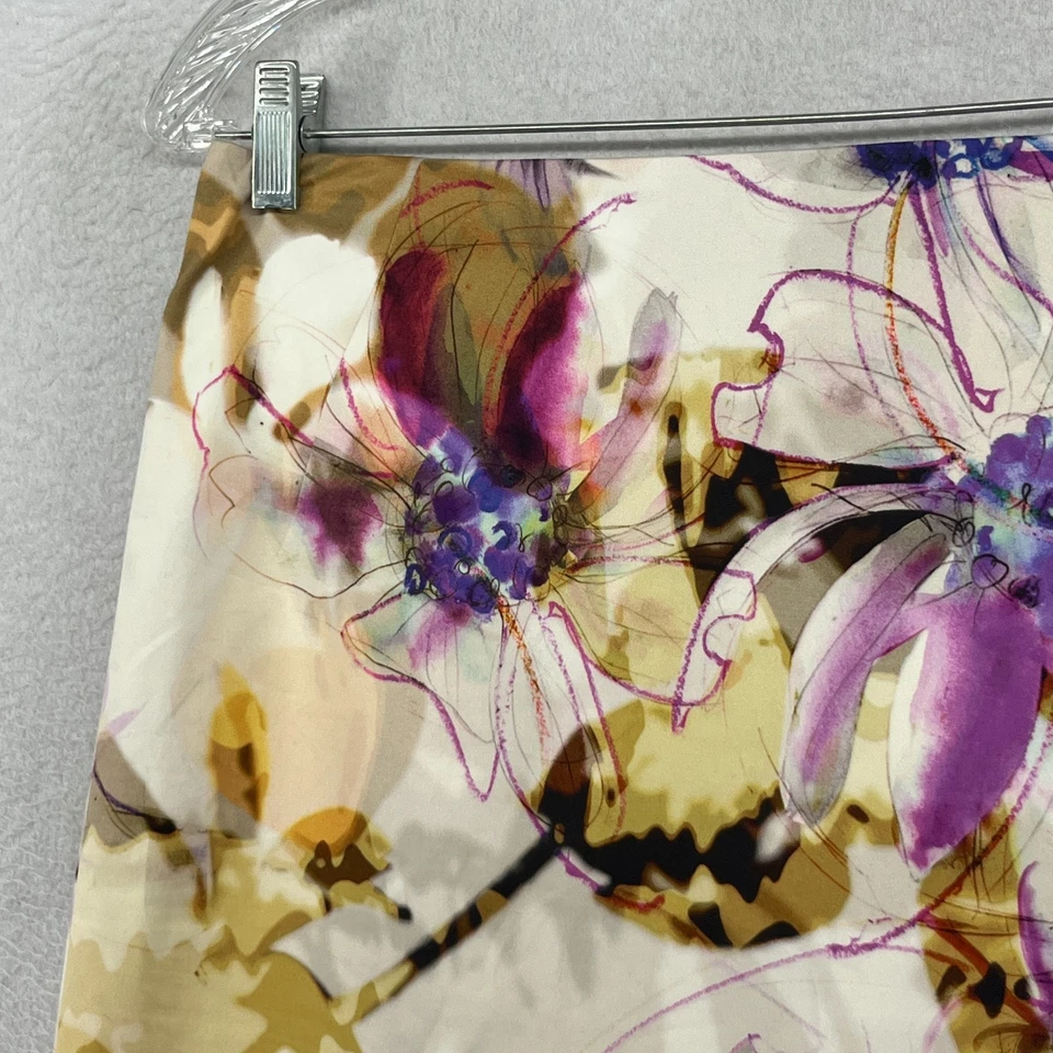 Falda ELIE TAHARI 2 XS Floral Recta Lápiz Elástico Algodón Satén Púrpura Foto 4 de 4