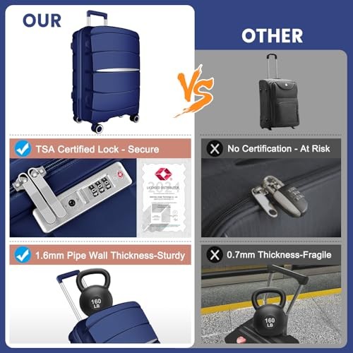 AXIDOU PP2048 Luggage Sets with Spinner Wheels (20/24/28 Inch), Dark Blue