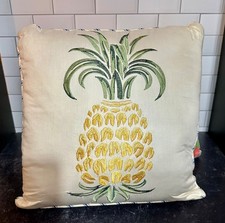 2 Accent Pillows 1 with Embroidered Pineapple 18” Sq/ 1 Oblong Striped 13”x18”