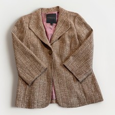 Classiques Entier Atelier Tweed Jacket Blazer Tan Cotton Blend Size Sm