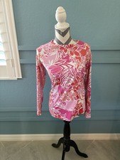 IBKUL Small Pink / White Crew Neck Stretch Mesh Detail Pullover Top Golf Active