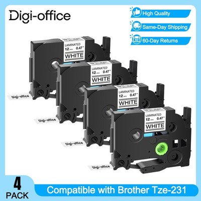 Compatible with Brother 4PK PT TZ-231 TZe-231 1/2'' LABEL-TAPE BLACK on WHITE