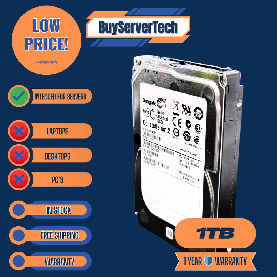 Seagate ST91000640SS 1TB 7.2K 6Gb/s 2.5" SAS HDD Enterprise 0Hrs 1Yr Warranty - Image 2 of 3
