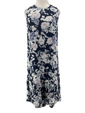 J. Jill Women's Navy Blue Floral Sleeveless Midi Dress Size XS