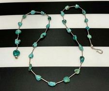Sterling Silver 925 Turquoise Bead Necklace 26 To 21 Adjustable 11.7 Gr.