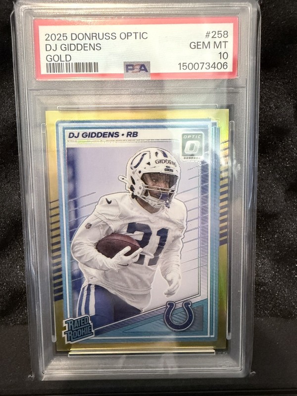2025 DJ GIDDENS OPTIC GOLD ROOKIE RC #’d 10 PSA 10