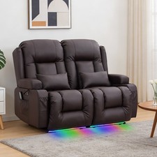 Power Reclining Loveseat Sofa with Heat and Vibration/Ambient Lighting/USB Ports