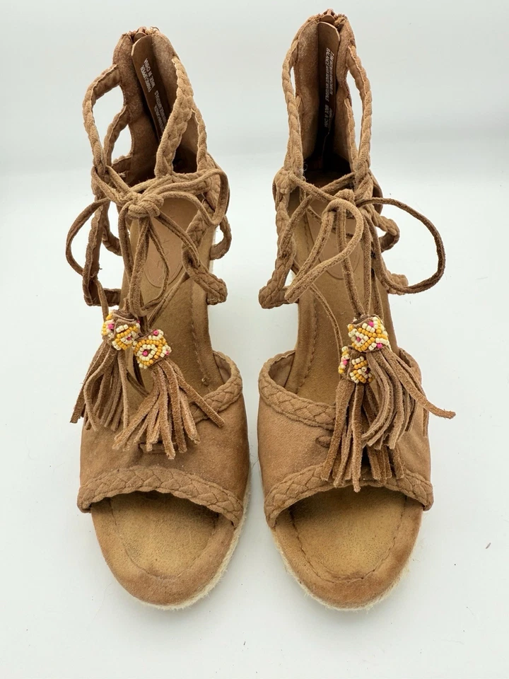 Rampage Sz 7.5 brown suede wedge Gladiator Espradrill women sandal Platform 1634 - Image 3 of 4