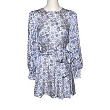Alice + Olivia  Mini Dress Blue White Abstract Floral Print Tie Waist 12
