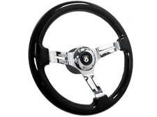 1960-74.5 Vw Volkswagen Beetle Bug Black Wood Steering Wheel Chrome Kit 14
