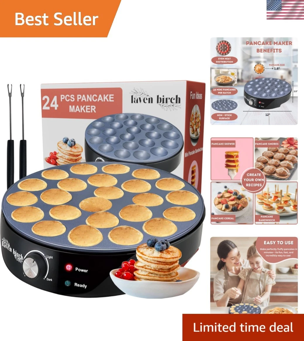 24PCS Mini Pancake Maker Machine, Nonstick Electric Dutch Pancakes Griddle, A...