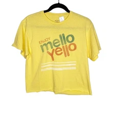 Mighty Fine Mello Yello Crop Top T-Shirt Raw Hem Tee Women's Large New NWT