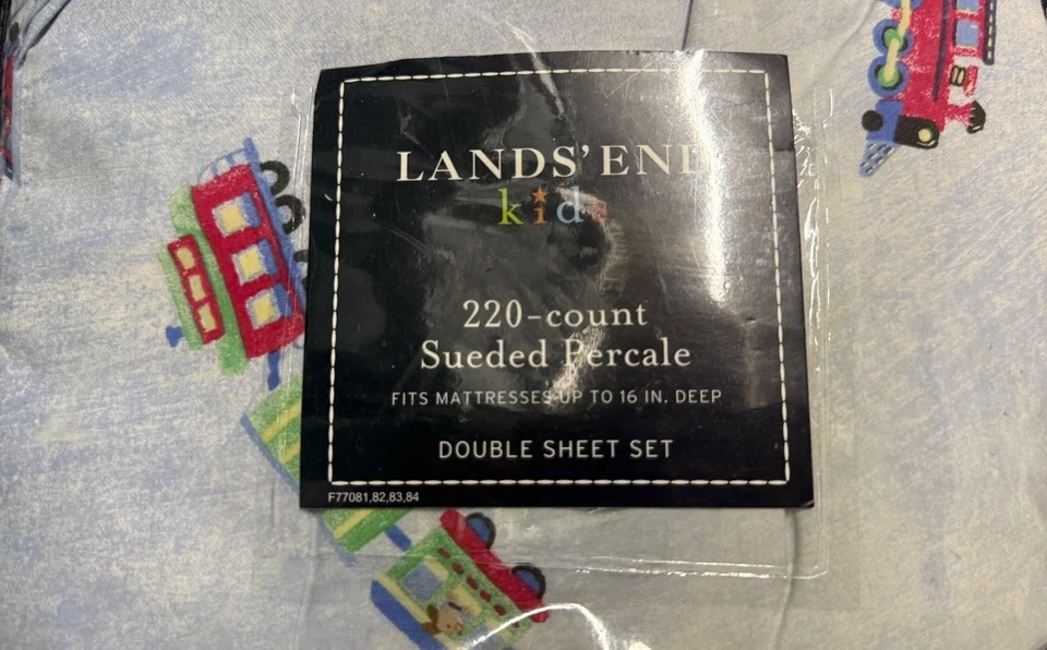 Juego de sábanas dobles Lands' End Kids 220 unidades percal trenes - Gregory bordado Foto 2 de 4