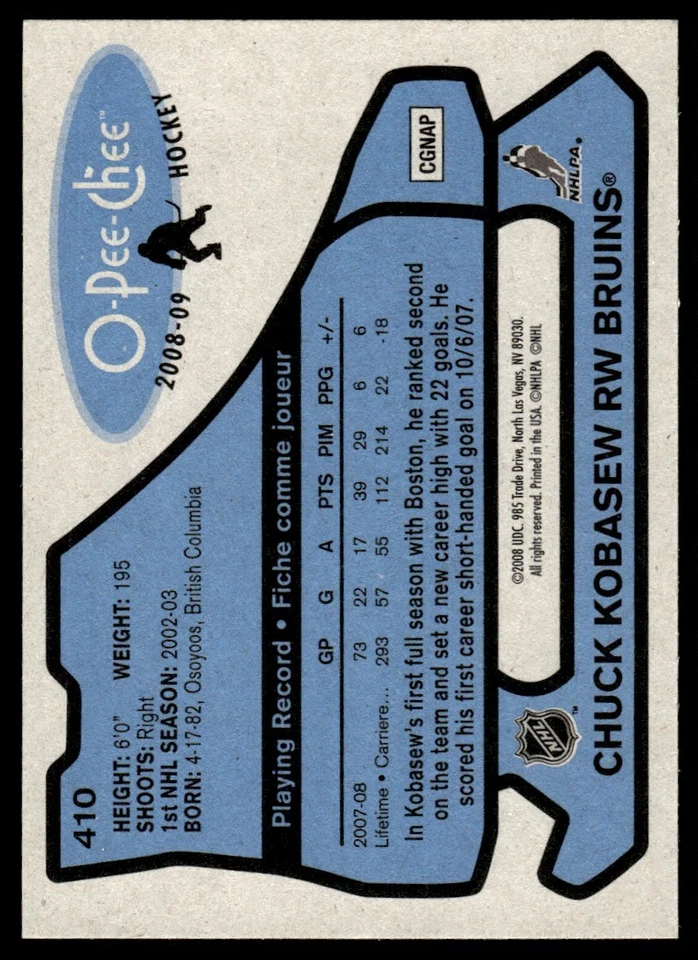 2008-09 O-Pee-Chee 1979-80 Retro Chuck Kobasew Boston Bruins #410 - Image 2 of 2