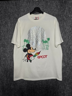 Vintage 80s Disney EPCOT Mickey Spaceship Earth Foil T-Shirt L/XL