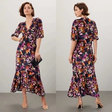 MISA Los Angeles Wallis Floral Print Velvet Knotted Midi Dress Sz L New $434