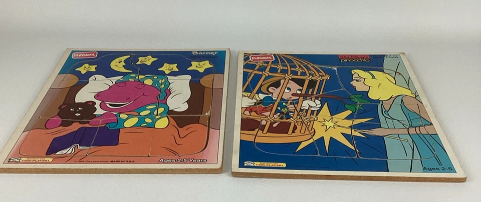 Playskool Bandeja Madera Rompecabezas Hora de Dormir Barney Disney Pinocho Lote De Colección Años 90 Foto 2 de 4