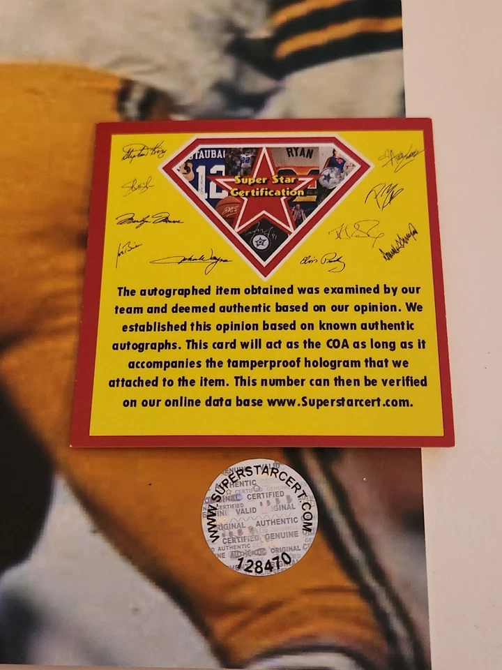Bart Starr Green Bay Packers Autographed 9x11 With Certification...see... - Image 2 of 3