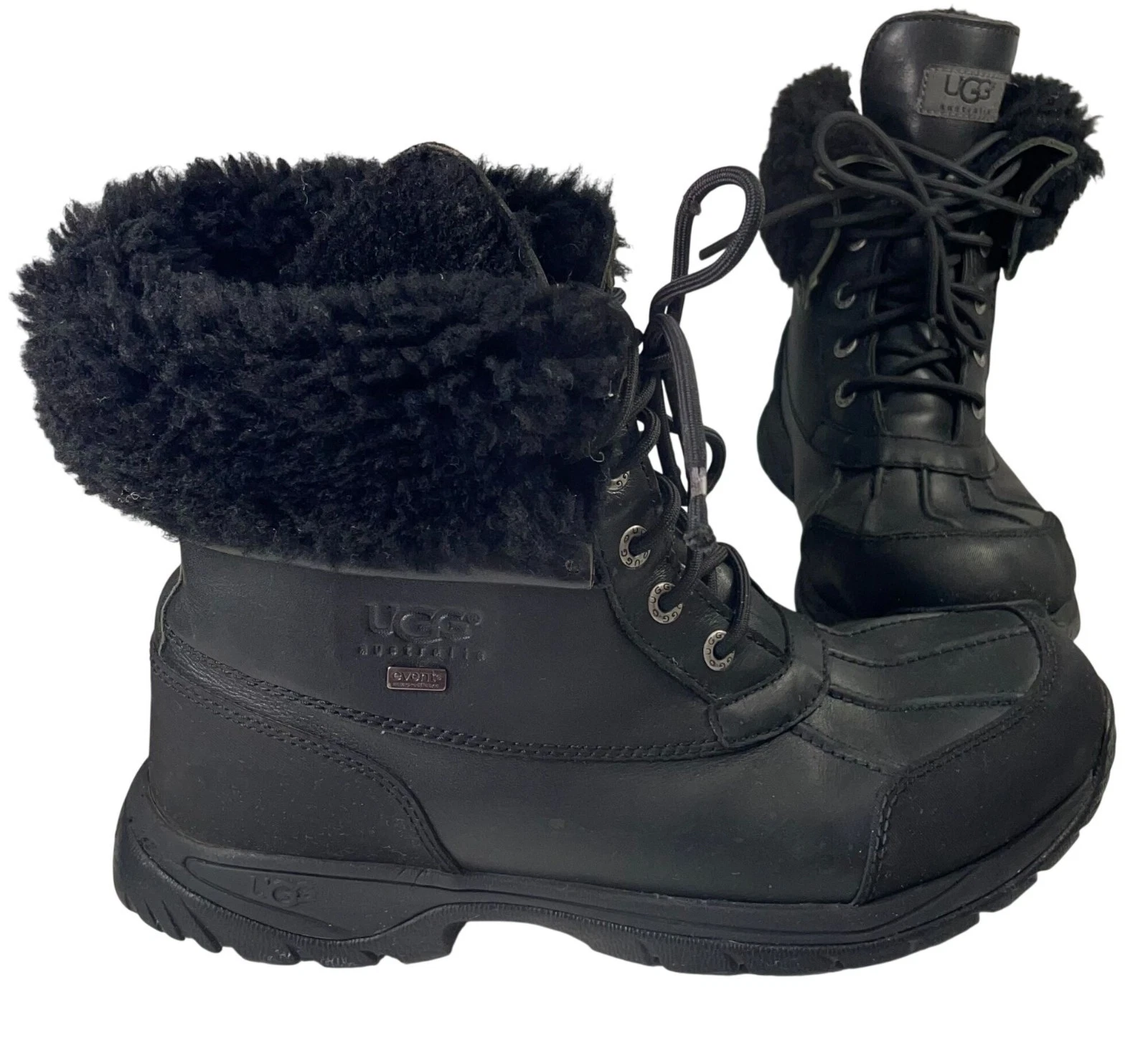 UGG Mens Butte Winter Boots 9 Black Lace Up Waterproof Fur Lined Outdoor Snow