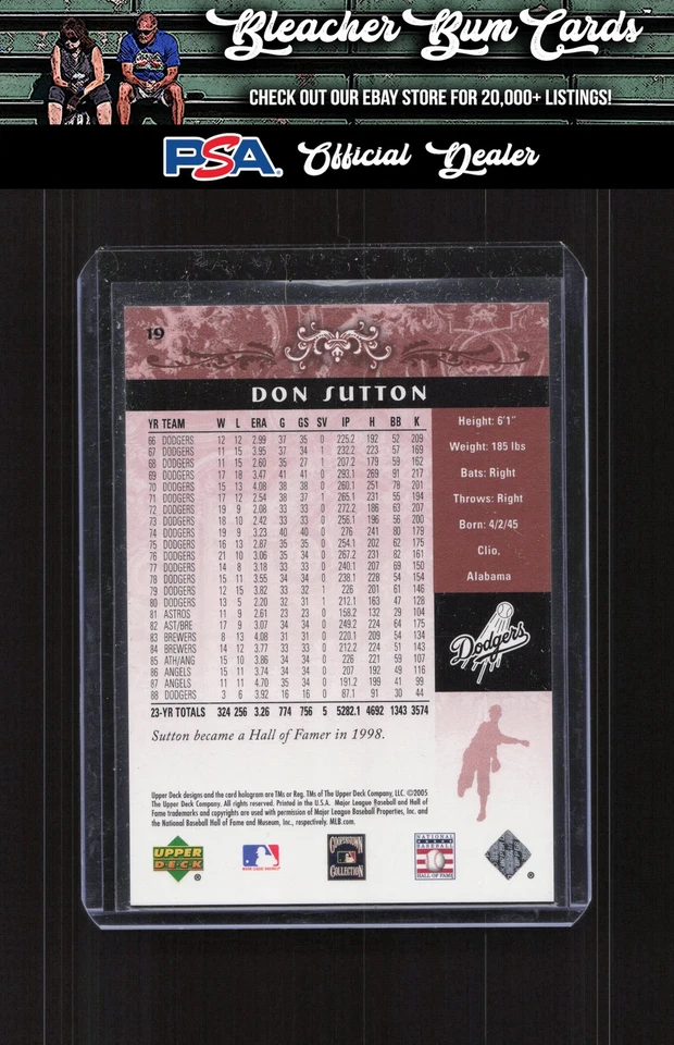 2005 Upper Deck Hall of Fame 19 Don Sutton #/550 - Image 2 of 2
