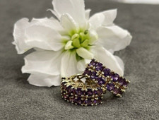 14kt Yellow Gold Amethyst Hoop Earrings